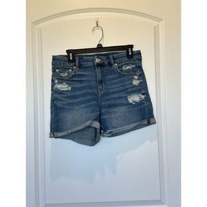 American Eagle Curvy Midi Distressed Cuffed Denim Jean Shorts Size 10